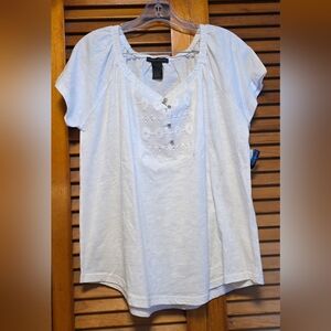 NWT Preswick & Moore Women's Cotton White Lace Shirt Peasant Blouse Size L